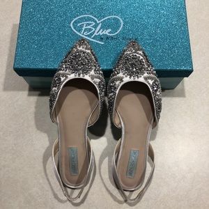 Ivory Satin Wedding Flats, Blue by Betsey Johnson